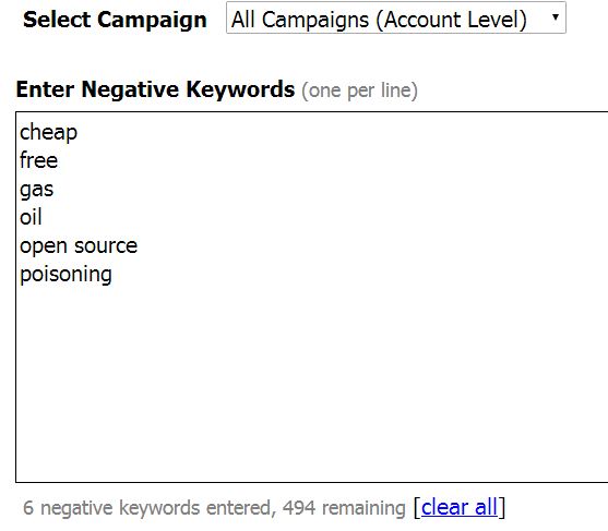 negative keywords