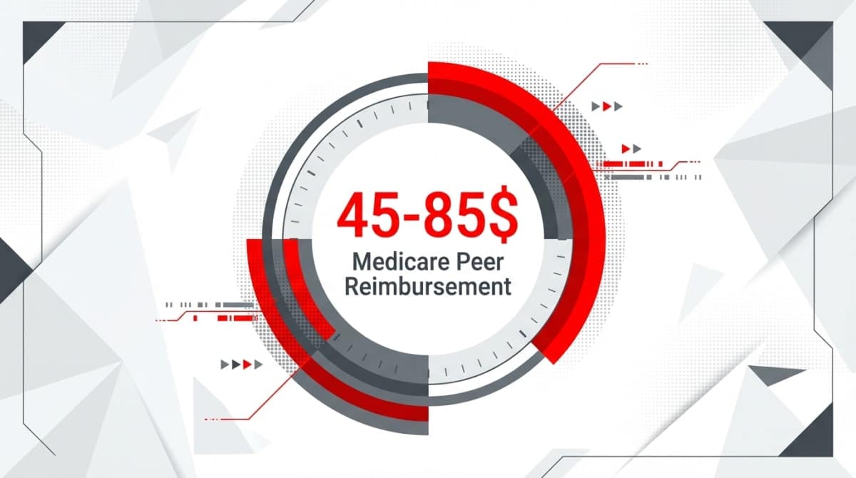 Infographic showing Medicare Reimbursement for Peer-Delivered Care Management: {'min': 45, 'max': 85}$