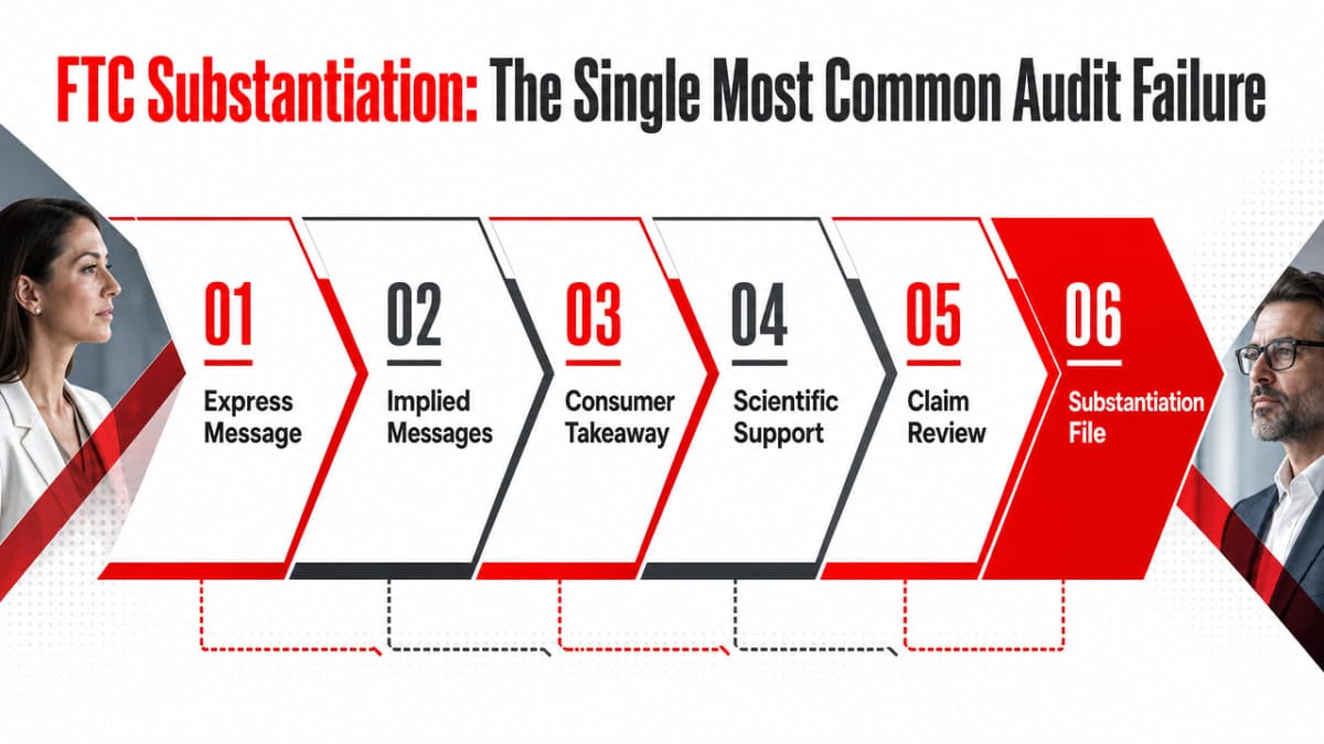 Visualize the six required components of an FTC-aligned substantiation file referenced in the section